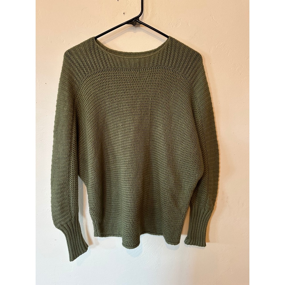 CCK Style Sweater Women M Olive Green  Batwing Dolman Waffle Knit Grunge  Cobain